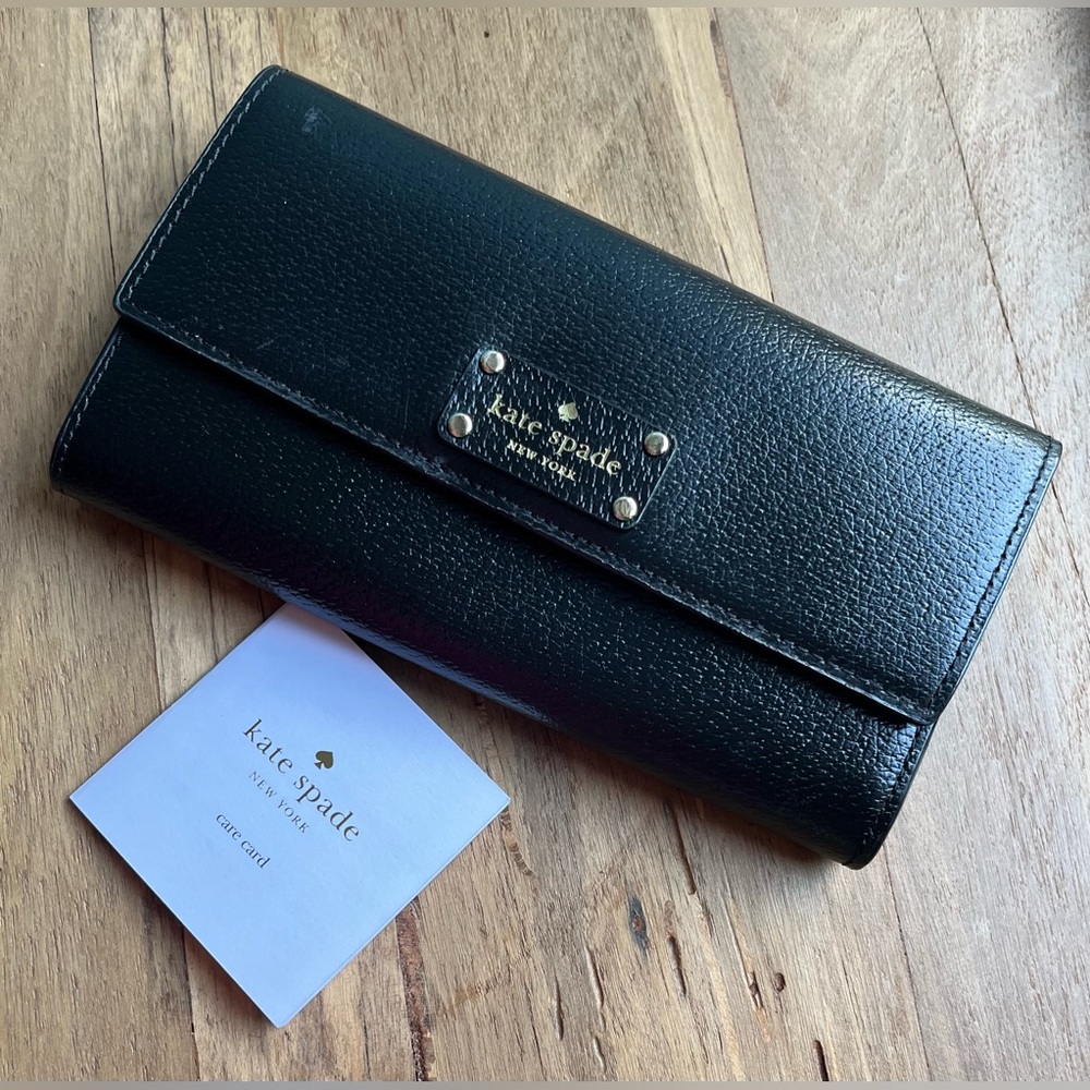 Kate Spade Wellesley Jean Large Leather Wallet Black, NWOT